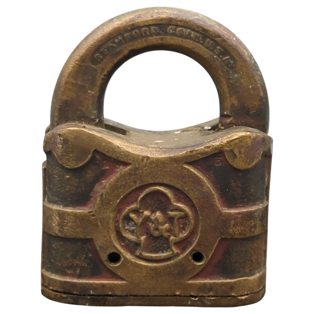 Yale Vintage‎ Brass Cloverleaf Padlock Lever Y&T Logo Stamford Connecticut USA